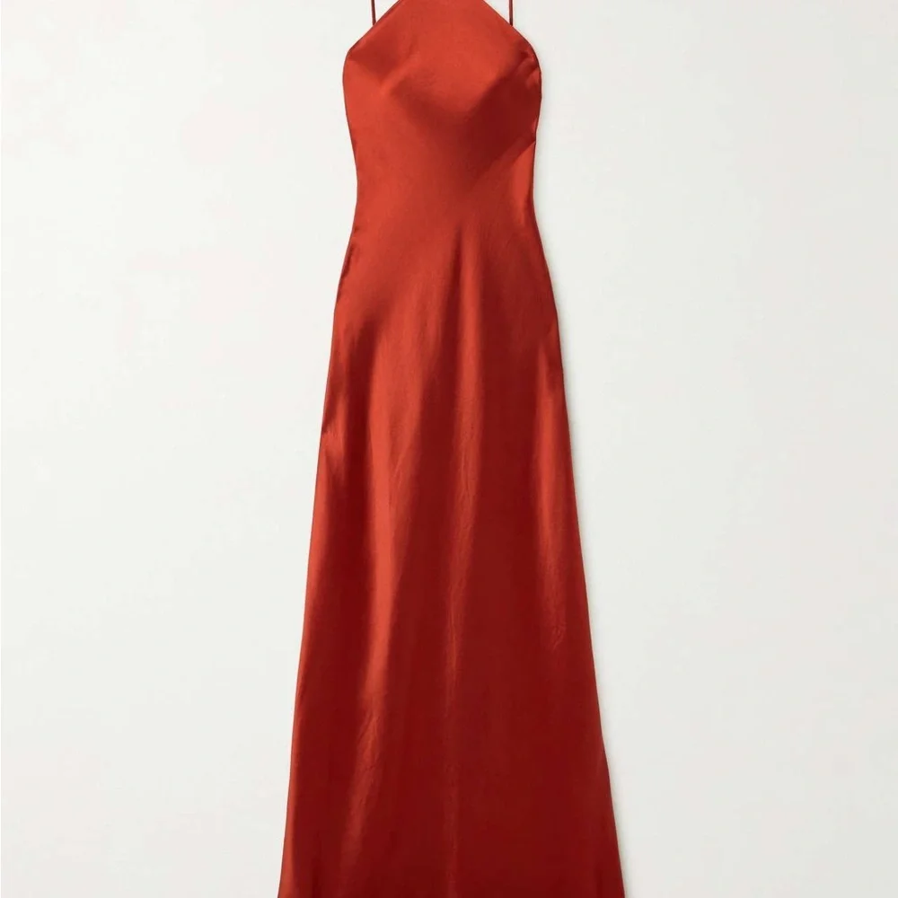 NWT STAUD Cadence Embellished Satin Maxi Dress Brick Retails $595 - Picture 2 of 9